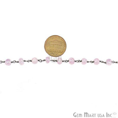 Rose Quartz 5-6mm Oxidized Wire Wrapped Beads Rosary Chain (763594866735)