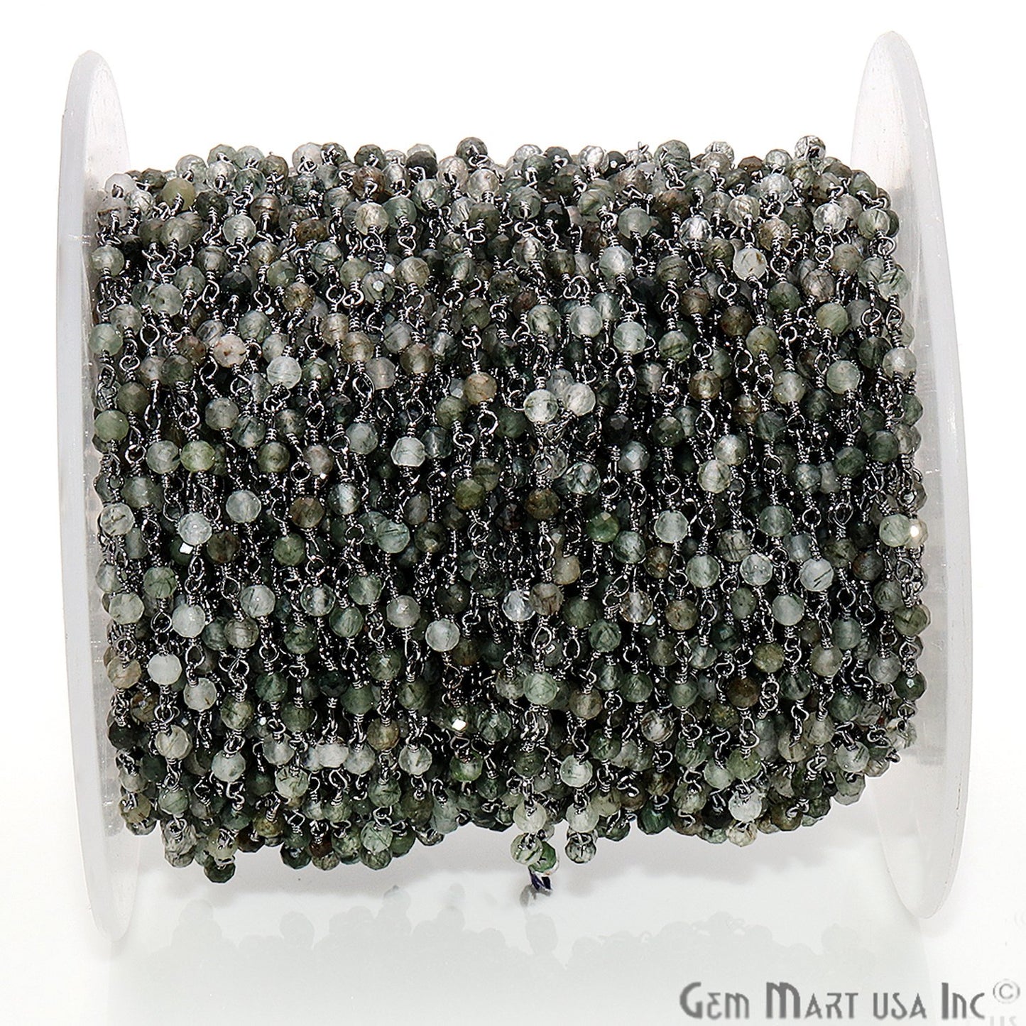 Green Rutile Gemstone 2.5-3mm Beaded Oxidized Wire Wrapped Rosary Chain