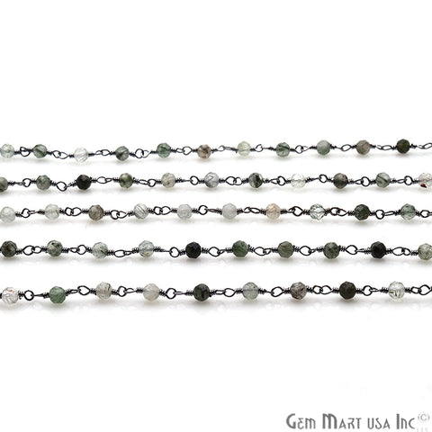 Green Rutile Gemstone 2.5-3mm Beaded Oxidized Wire Wrapped Rosary Chain