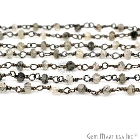 Rutilated Gemstone Beads 3-3.5mm Oxidized Wire Wrapped Rosary Chain