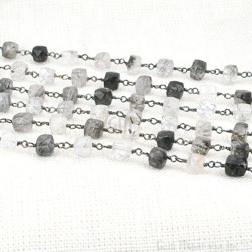Rutilated Box 7-8mm Oxidized Wire Wrapped Beads Rosary Chain (763597389871)