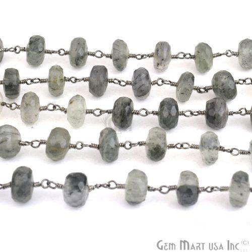 Rutilated 8-9mm Beads Oxidized Wire Wrapped Rosary Chain (763600404527)