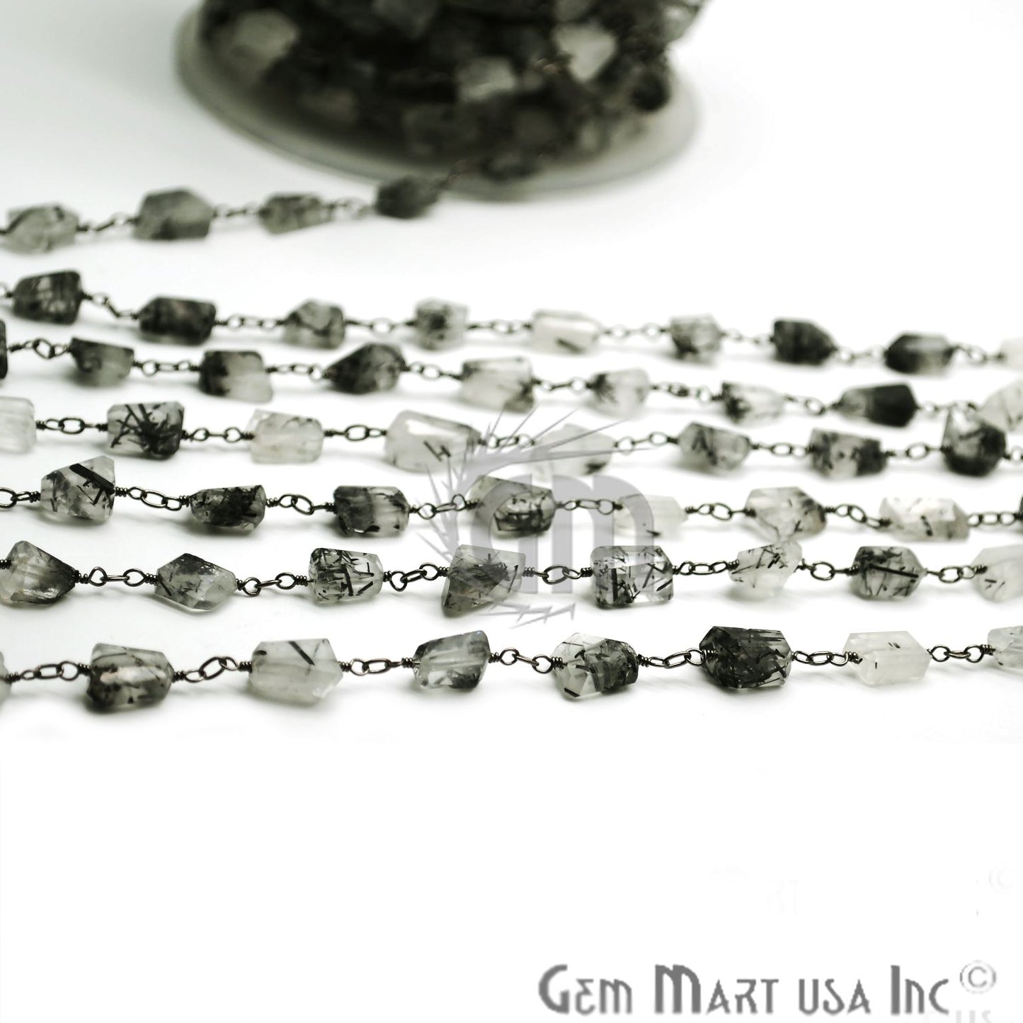 Rutilated 8-7mm Oxidized Wire Wrapped Faceted Beads Rosary Chain (764420915247)