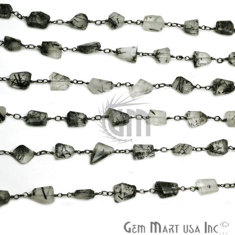 Rutilated 8-7mm Oxidized Wire Wrapped Faceted Beads Rosary Chain (764420915247)