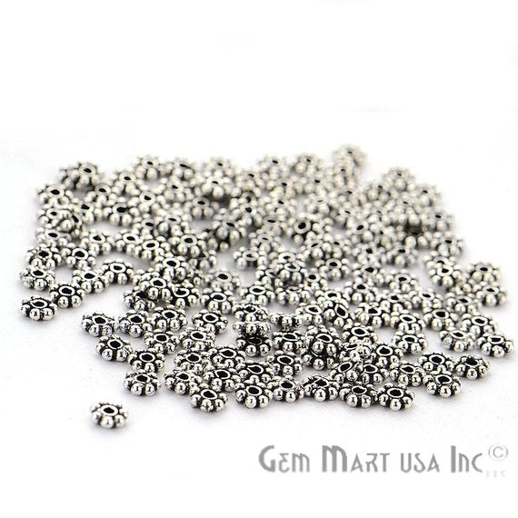 20pc Lot Of 4mm Large Hole Antique Silver Spacer Beads - GemMartUSA