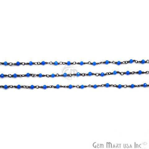 Sky Blue Chalcedony Oxidized Wire Wrapped Gemstone Beads Rosary Chain (763601682479)