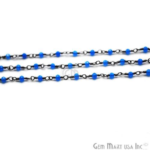 Sky Blue Chalcedony Oxidized Wire Wrapped Gemstone Beads Rosary Chain (763601682479)