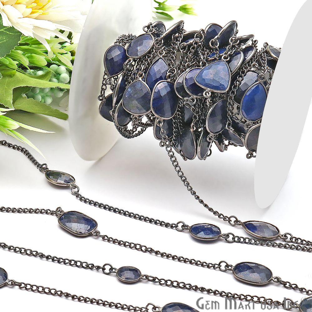 Sapphire Mix Shape 10-15mm Oxidized Bezel Connector Chain