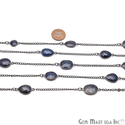 Sapphire Mix Shape 10-15mm Oxidized Bezel Connector Chain