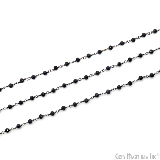 Blue Sapphire 3-3.5mm Beaded Oxidized Wire Wrapped Rosary Chain