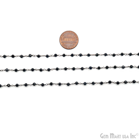 Blue Sapphire 3-3.5mm Beaded Oxidized Wire Wrapped Rosary Chain