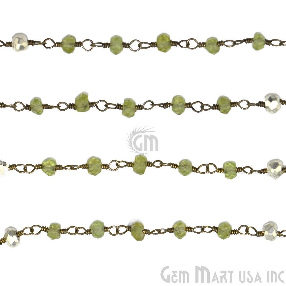 Peridot With Silver Pyrite 2.5-3mm Oxidized Wire Wrapped Rosary Chain (763607973935)