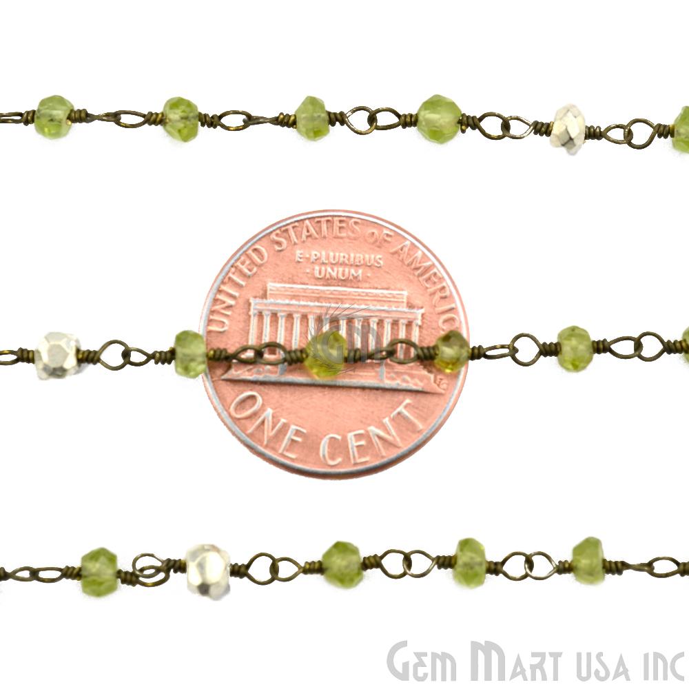Peridot With Silver Pyrite 2.5-3mm Oxidized Wire Wrapped Rosary Chain (763607973935)