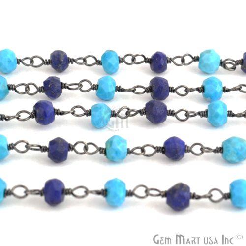 Turquoise With Lapis Oxidized Wire Wrapped Beads Rosary Chain (764423110703)