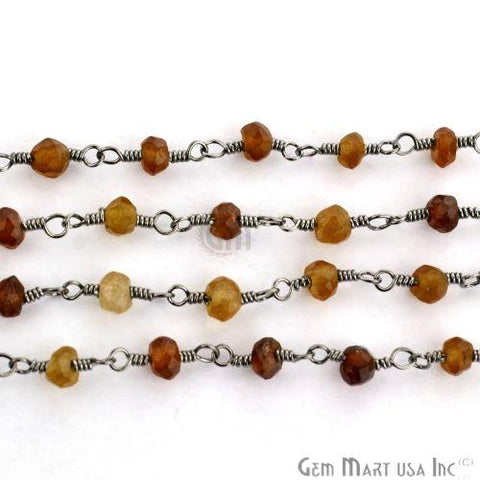 Petrol Tourmaline 3-3.5mm Oxidized Plated Wire Wrapped Beads Rosary Chain (763613413423)