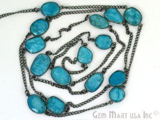 Turquoise 10-15mm Oxidized Bezel Connector Link Rosary Chain (764040183855)