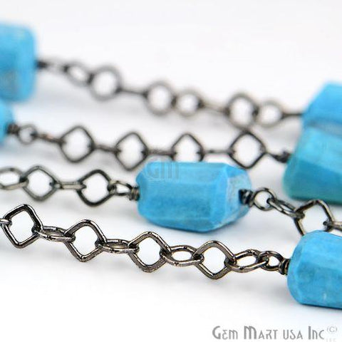 Turquoise 10-15mm Faceted Beads Oxidized Wire Wrapped Rosary Chain