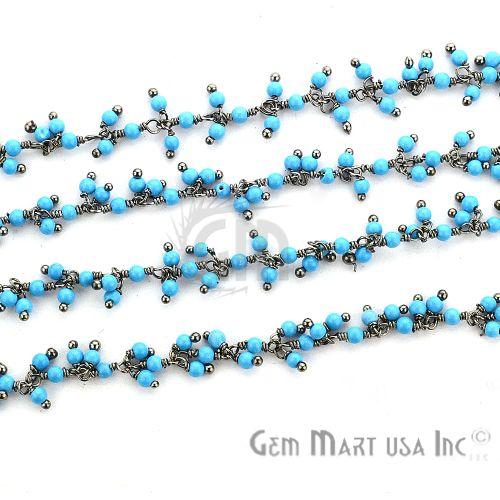 Turquoise Faceted Beads Oxidized Wire Wrapped Cluster Rosary Chain (764160835631)