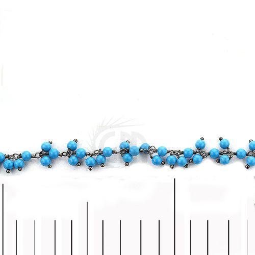 Turquoise Faceted Beads Oxidized Wire Wrapped Cluster Dangle Rosary Chains (764161392687)