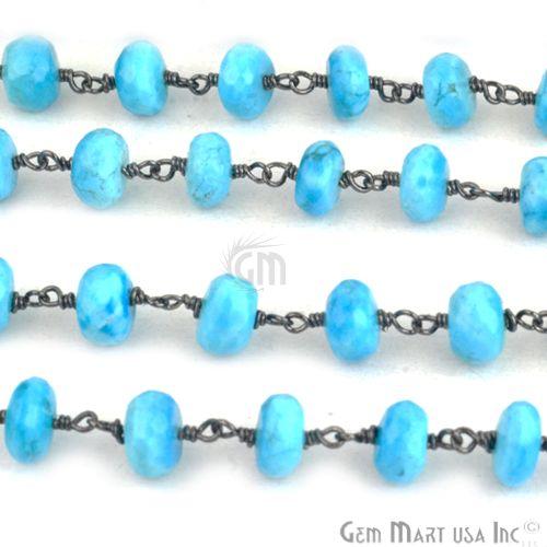 Turquoise Beads Chain, Oxidized Wire Wrapped Rosary Chain (762752892975)