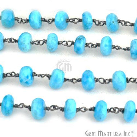 Turquoise Beads Chain, Oxidized Wire Wrapped Rosary Chain (762752892975)