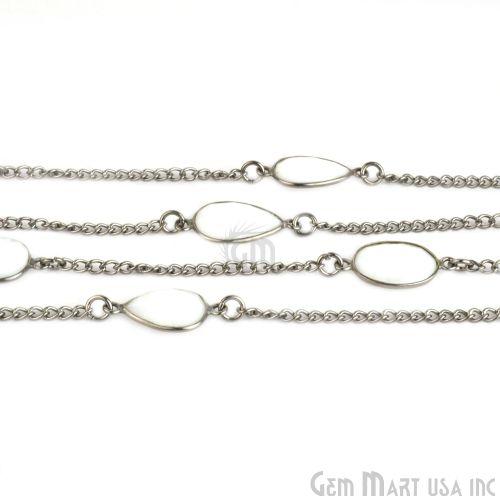 White Agate 10-15mm Oxidized Bezel Connector Link Rosary Chain (764040740911)