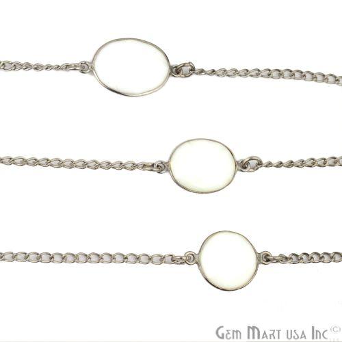 White Agate 10-15mm Oxidized Bezel Connector Link Rosary Chain (764040740911)