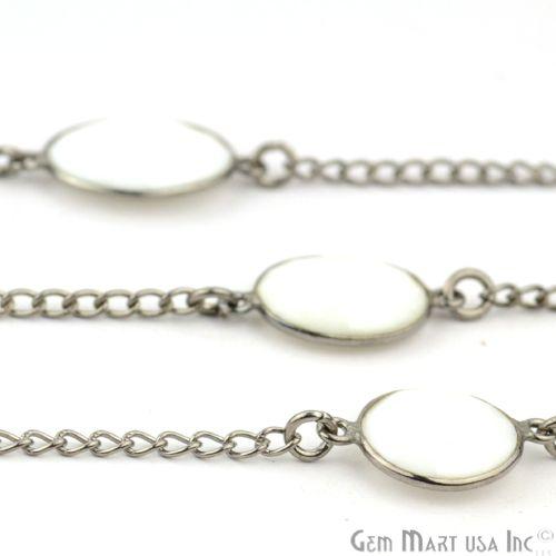 White Agate 10-15mm Oxidized Bezel Connector Link Rosary Chain (764040740911)