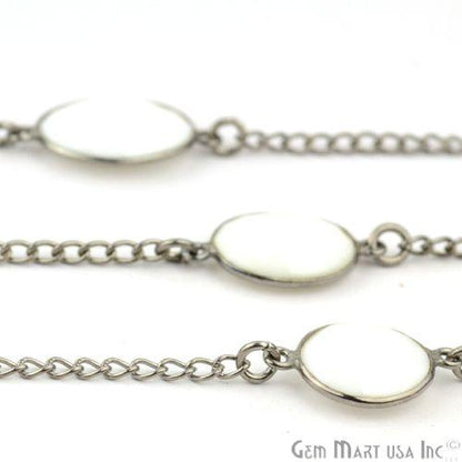 White Agate 10-15mm Oxidized Bezel Connector Link Rosary Chain (764040740911)