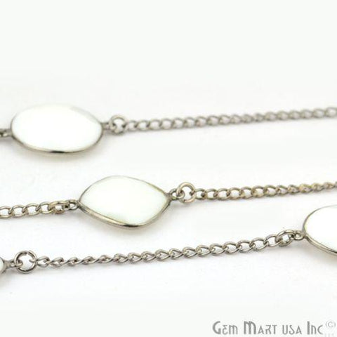 White Agate 15mm Oxidized Bezel Connector Link Rosary Chain (764041330735)