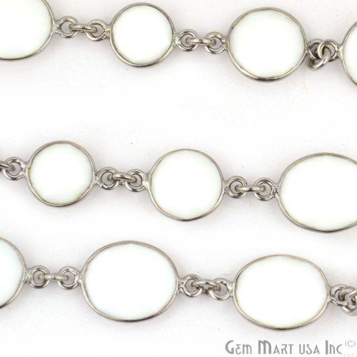 White Agate 10mm Faceted Oxidized Bezel Continuous Connector Chain (764255305775)