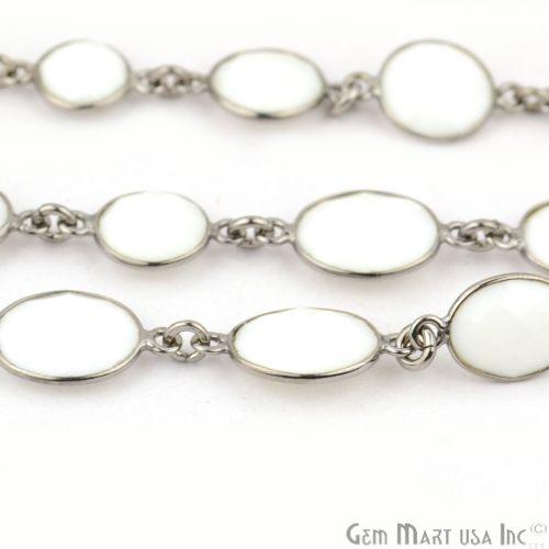 White Agate 10mm Faceted Oxidized Bezel Continuous Connector Chain (764255305775)