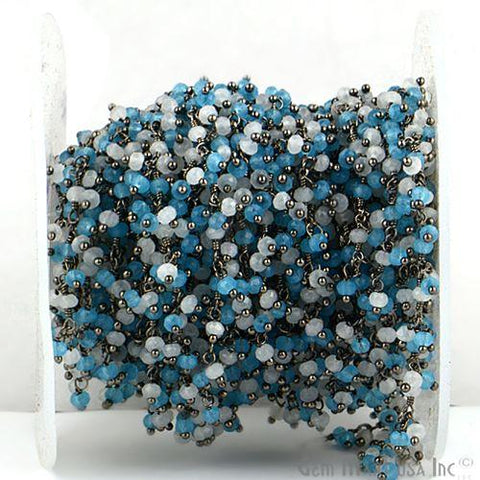 White & Blue Chalcedony Beads 2.5-3mm Oxidized Wire Wrapped Cluster Rosary Chain