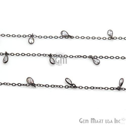 White Zircon Bezel Oxidized Dangle Fancy Rosary Chain