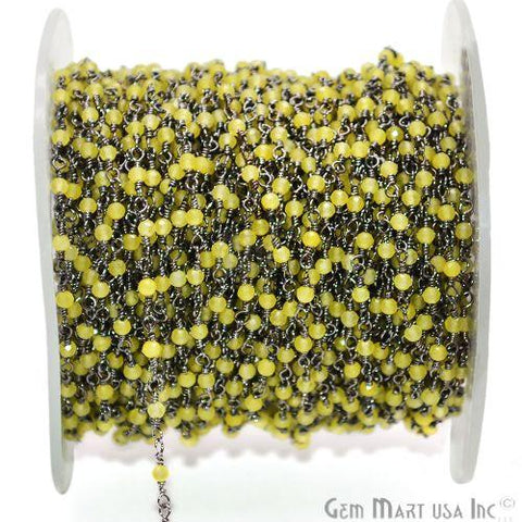 Yellow Chalcedony Oxidized Wire Wrapped Gemstone Beads Rosary Chain (762805682223)