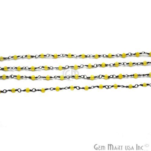Yellow Chalcedony Oxidized Wire Wrapped Gemstone Beads Rosary Chain (762805682223)