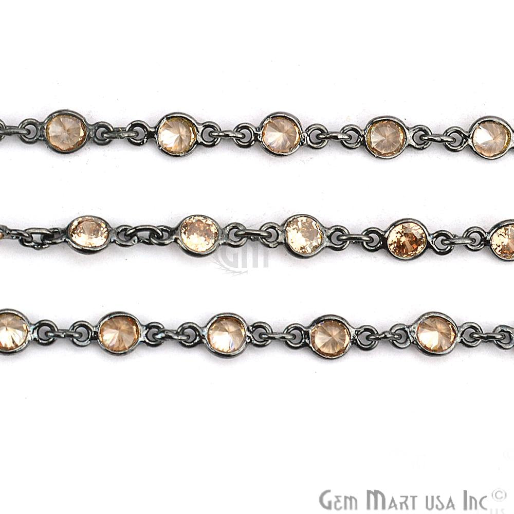 Yellow Zircon 4mm Round Oxidized Bezel Continuous Connector Chain (764257665071)