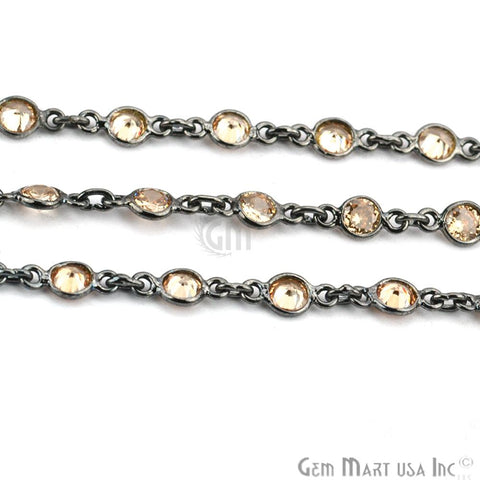 Yellow Zircon 4mm Round Oxidized Bezel Continuous Connector Chain (764257665071)
