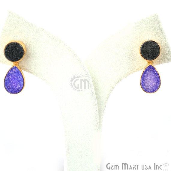 Double Druzy 24x9mm Gold Plated Dangle Stud Earrings (Pick your Gemstone) (90148-1) - GemMartUSA