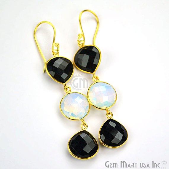 Gold Plated Round & Pears Shape 65x12mm Gemstone Dangle Hook Earring Choose Your Style (90093) - GemMartUSA