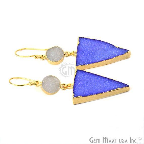 Blue & White Druzy Dangle Earring Gold Electroplated Druzy Gemstone Hook Earring (BWER-90133) - GemMartUSA