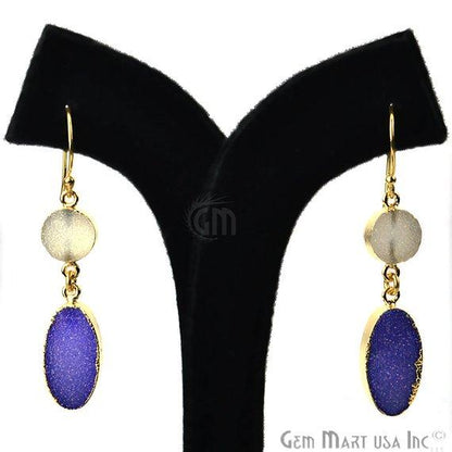 Double Druzy 52x10mm Gold Plated Dangle Hook Earrings (Pick your Gemstone) (90138-1) - GemMartUSA