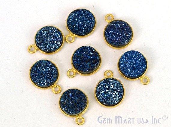 Titanium Druzy 10mm Round Bezel Connector (Pick Color, Bail, Plating) - GemMartUSA