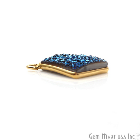 Blue Titanium Druzy 12mm Square Single Bail Gold Bezel Gemstone Connector