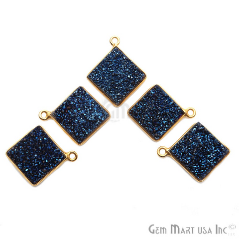 Blue Titanium Druzy 12mm Square Single Bail Gold Bezel Gemstone Connector