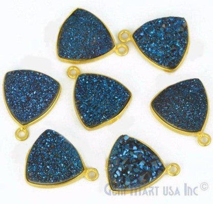 Natural Titanium Druzy 14mm Trillion Gold Plated Single Bail Bezel Gemstone Connector