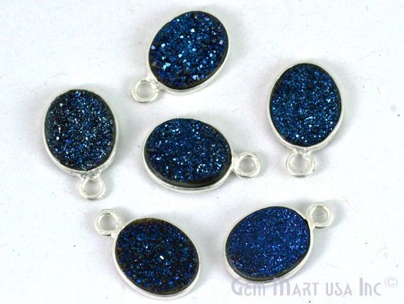 Titanium Druzy 8x10mm Oval Bezel Gemstone Connector (Pick Your Color, Bail, Plating) - GemMartUSA