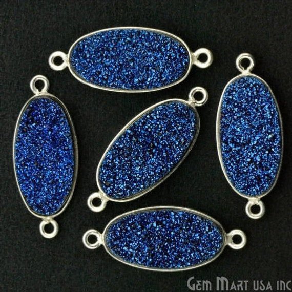 Titanium Druzy 10x20mm Oval Bezel Gemstone Connector (Pick Your Color, Plating) - GemMartUSA