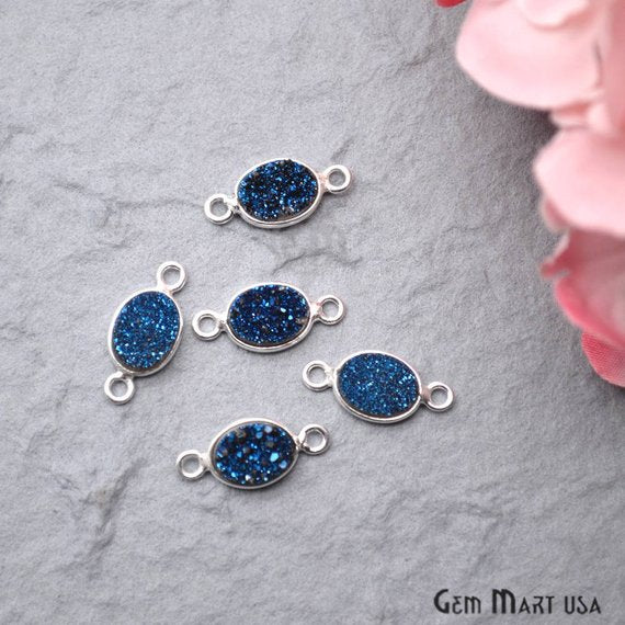 Titanium Druzy 6x8mm Oval Bezel Connector (Pick Color, Bail, Plating) - GemMartUSA