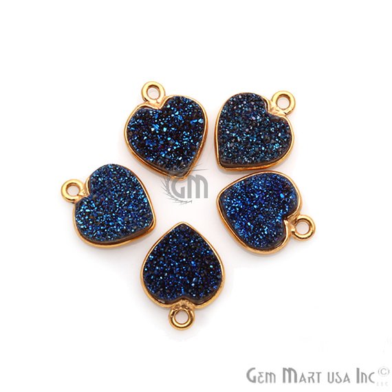 Natural Titanium Druzy 10mm Heart Single Bail Bezel Gemstone Connector (Pick Your Color, Plating) - GemMartUSA